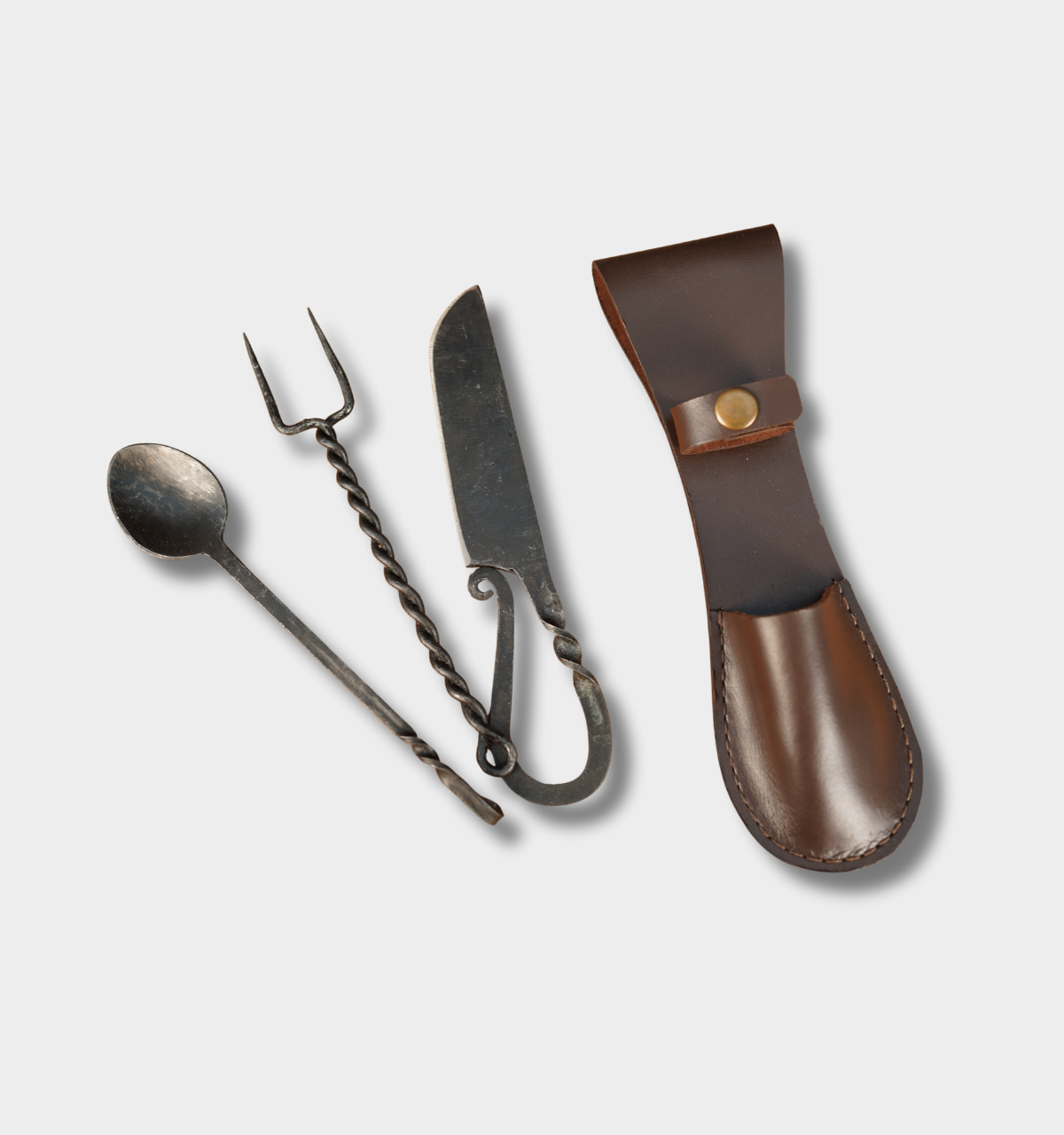 Hand-Forged Medieval Cutlery Set | Viking Knife, Fork & Spoon | With Leather Cover
