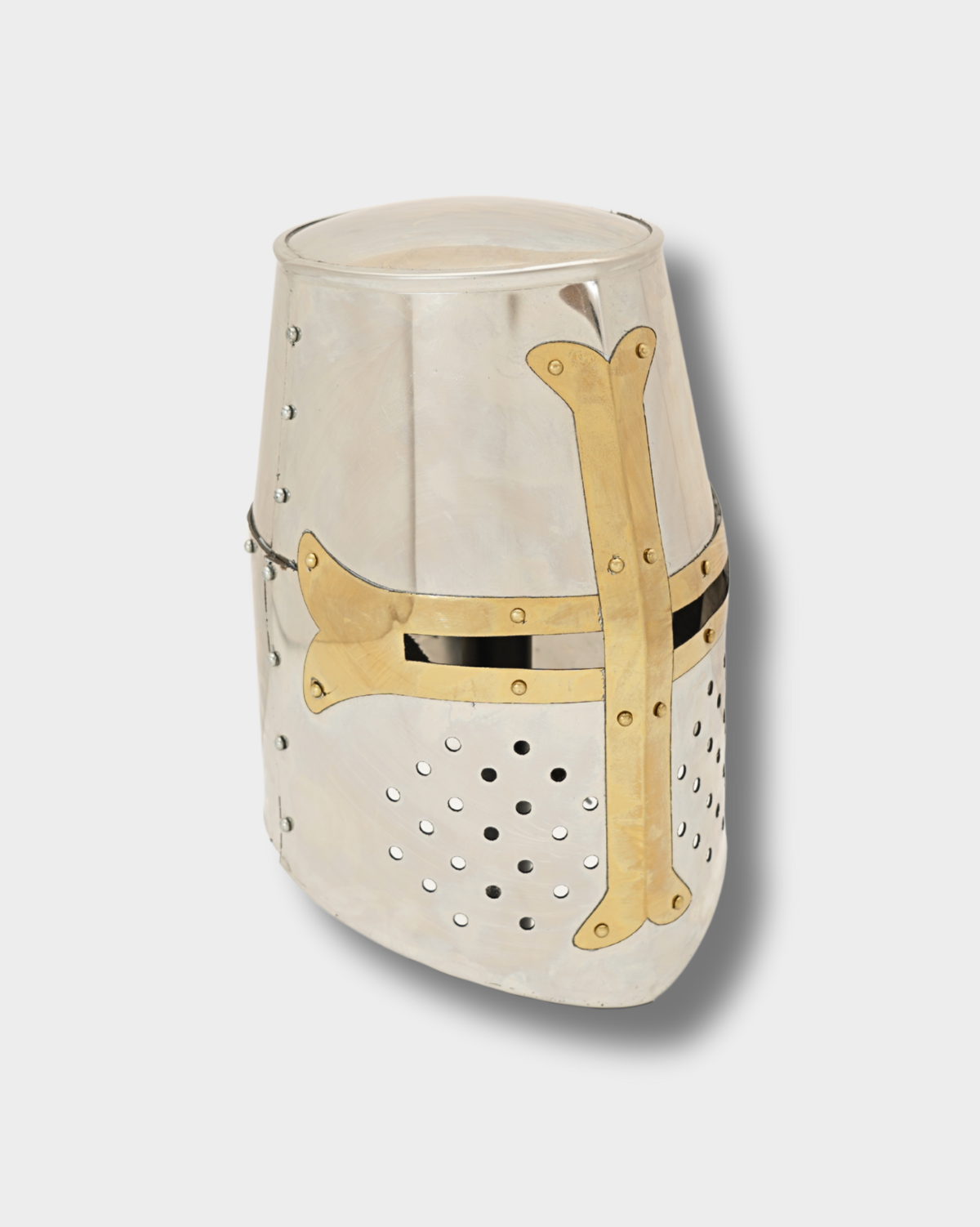 Brass Crusader Great Helmet – Stainless Steel Silver Medieval Helmet