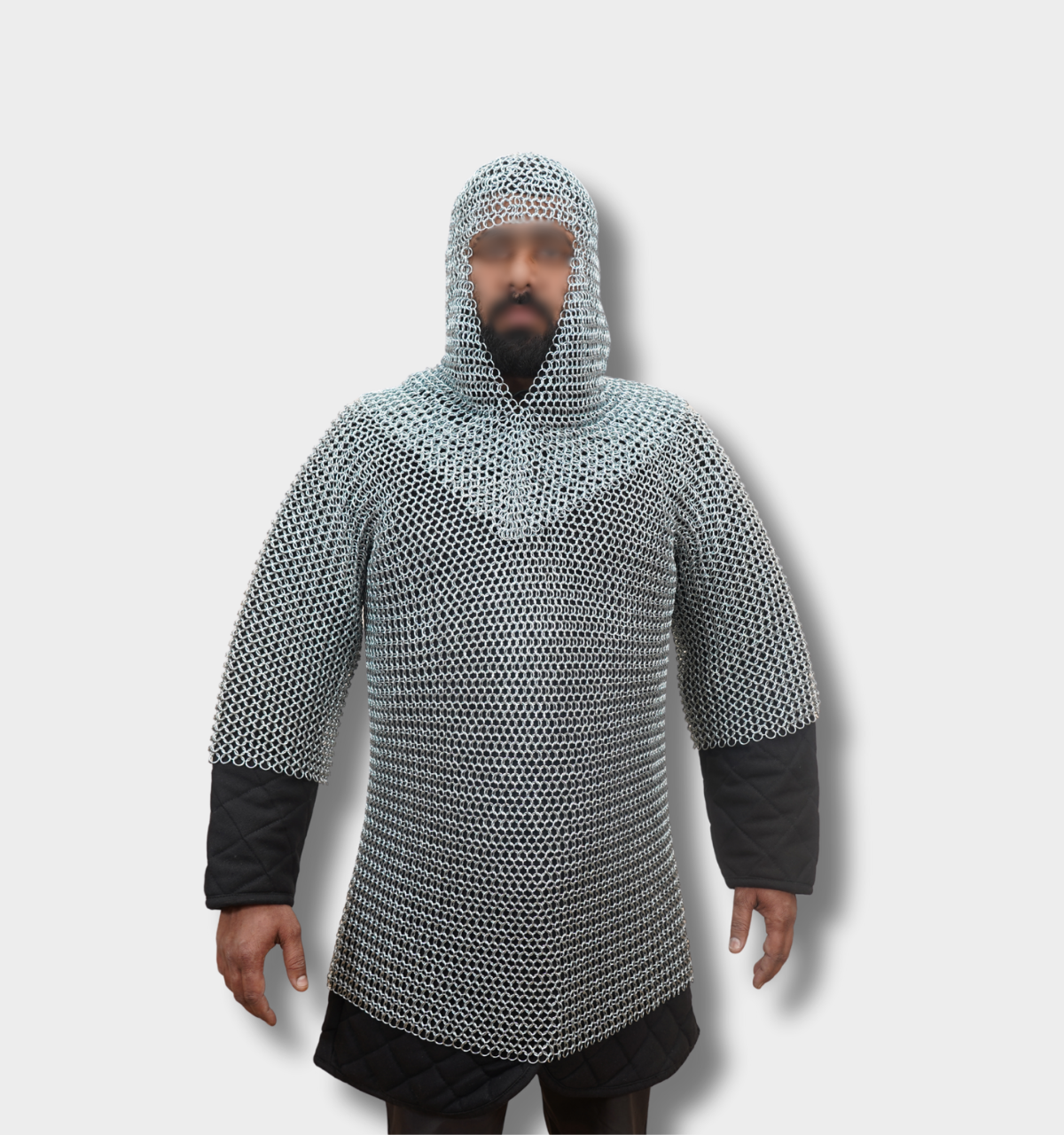 Handmade Black Chainmail Half Sleeve Shirt with Coif