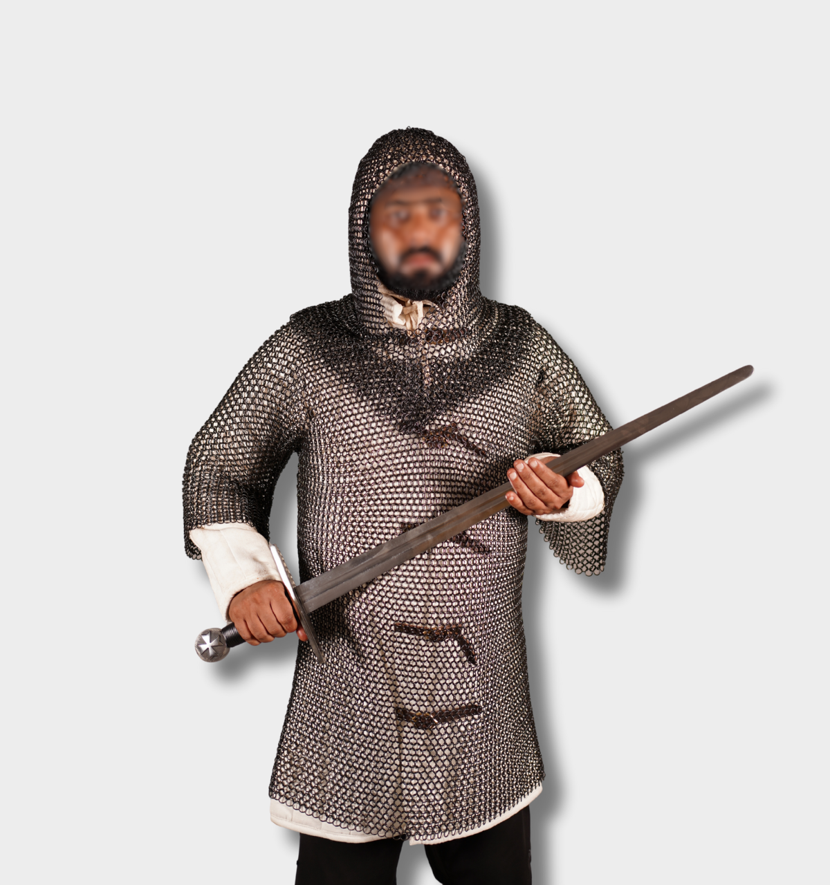 Handmade Black Chainmail Half Sleeve Shirt with Coif