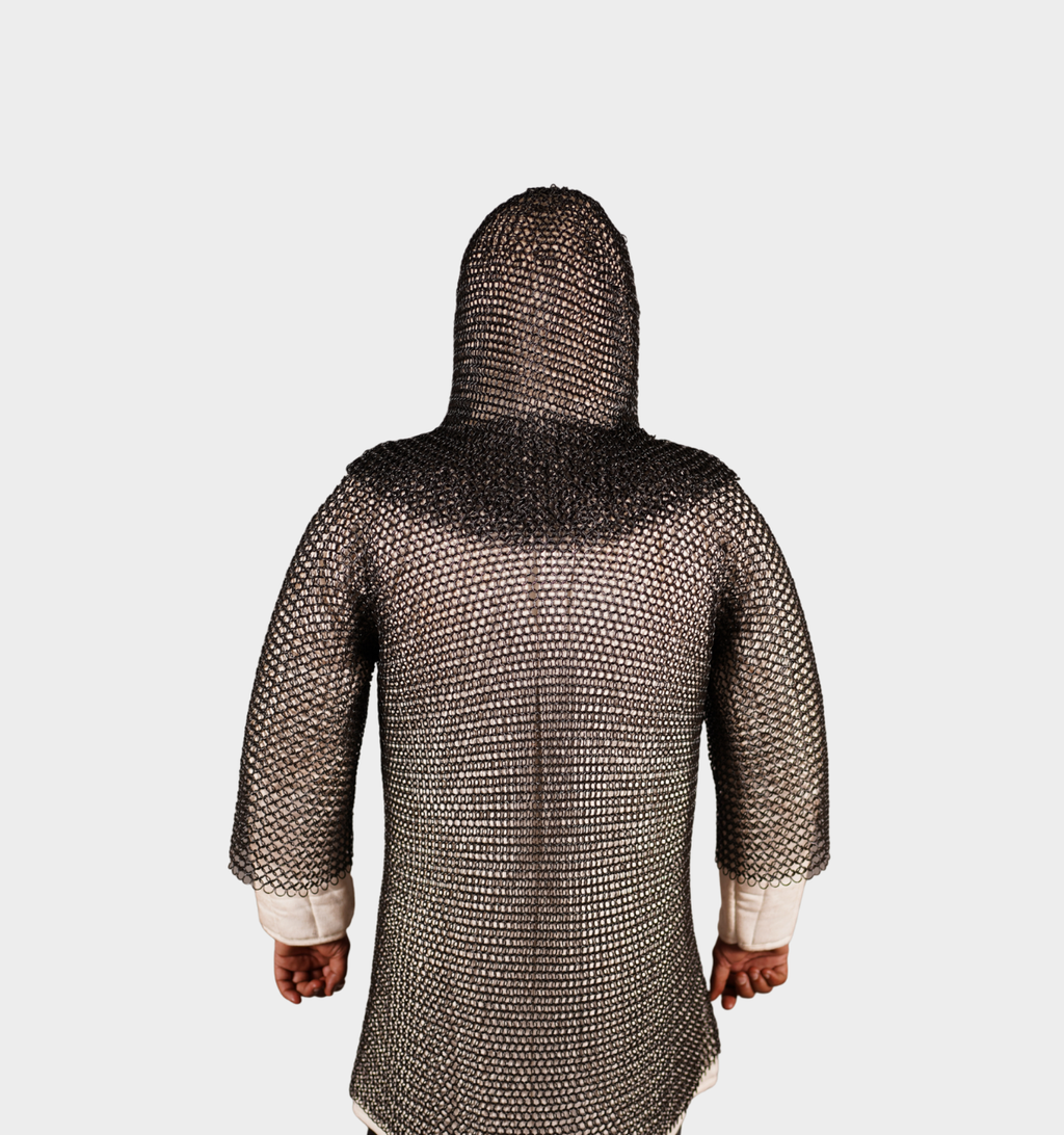 Handmade Black Chainmail Half Sleeve Shirt with Coif