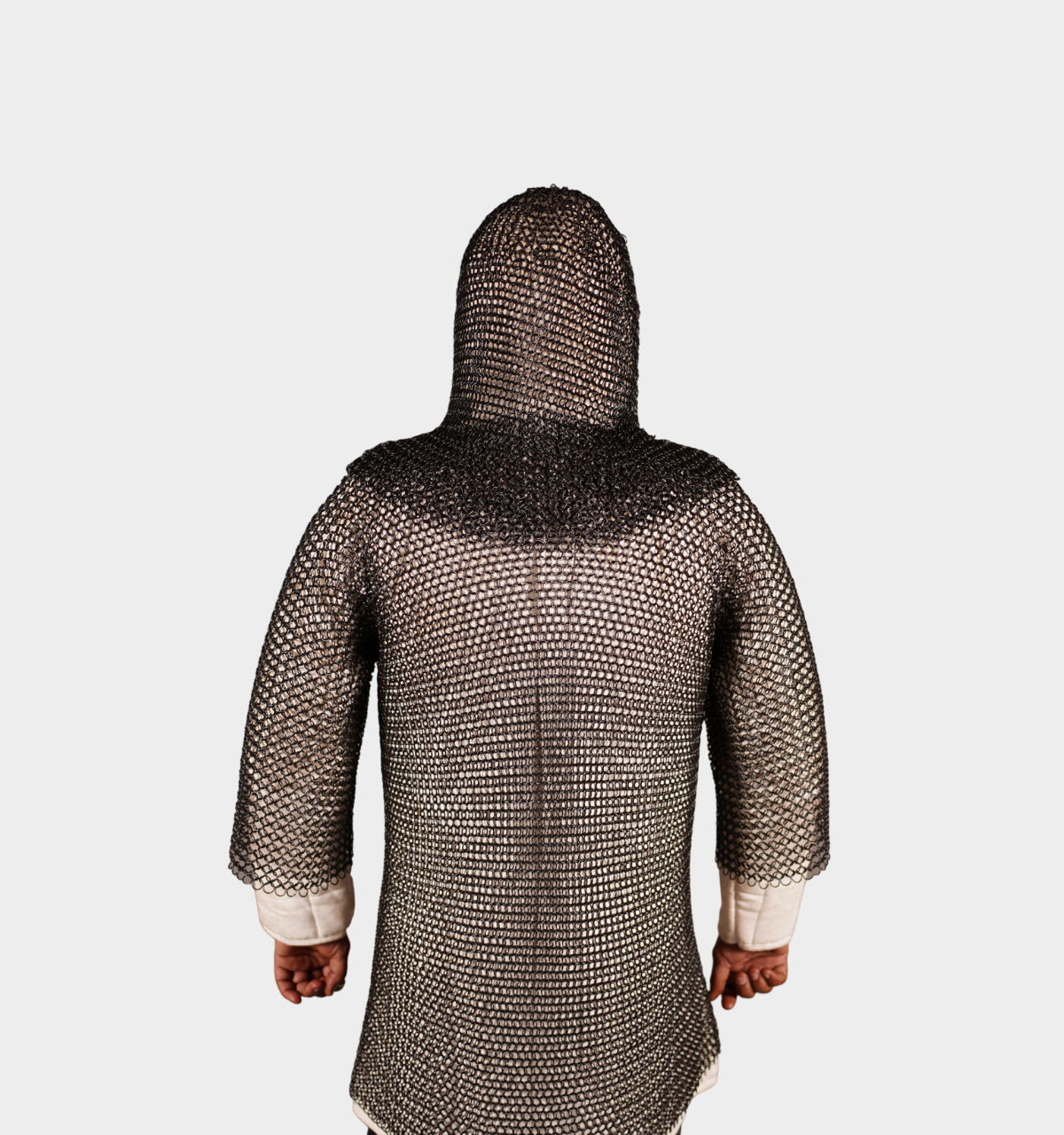 Handmade Black Chainmail Half Sleeve Shirt with Coif