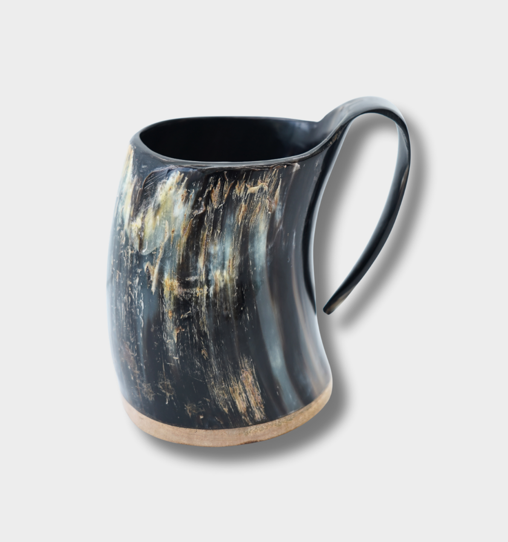 Handcrafted Viking Horn Mug | Natural Ox Horn Tankard for Mead, Ale & Beer