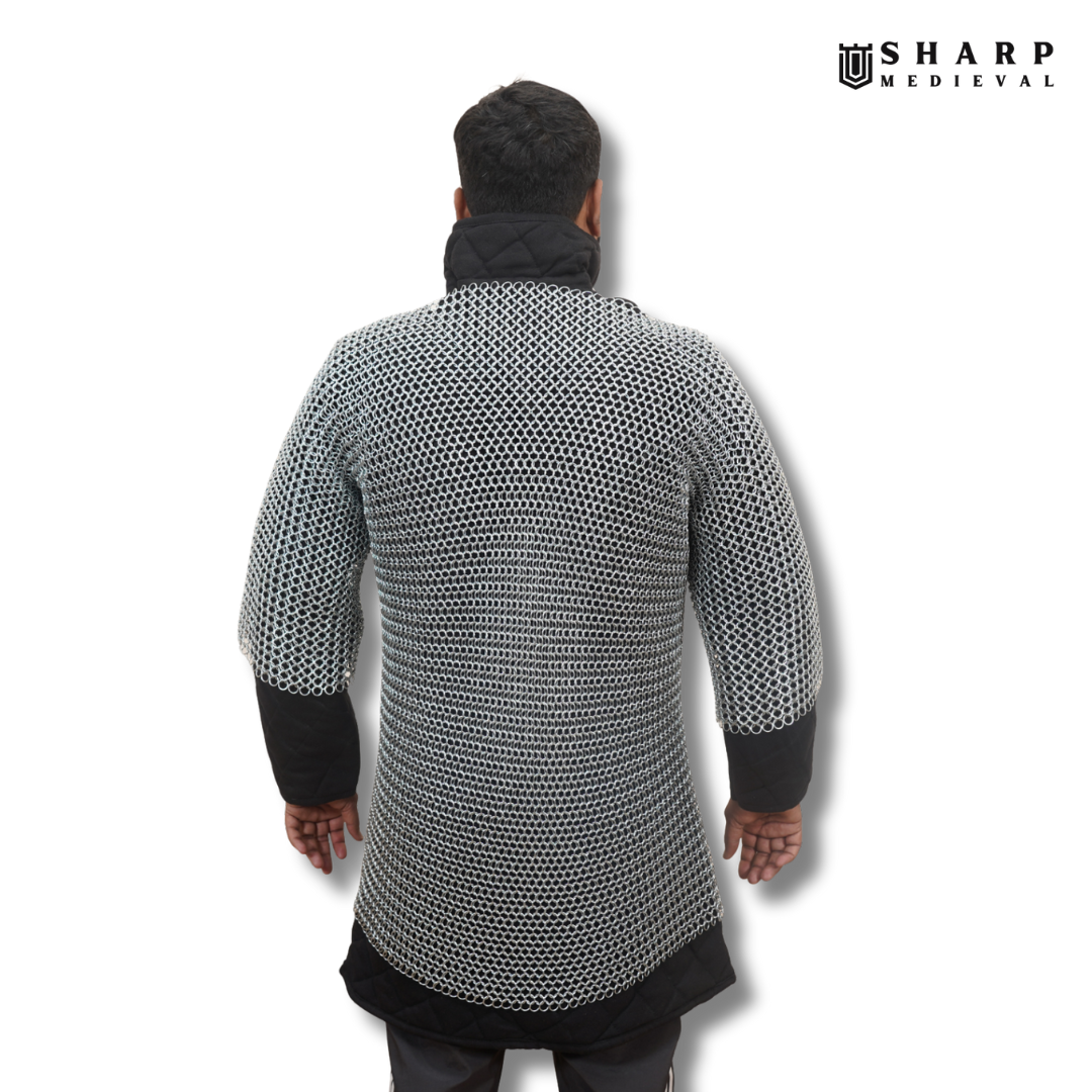 Butted Ring Chainmail Haubergeon – 9mm Round Mild Steel, 16 Gauge, Half Sleeve