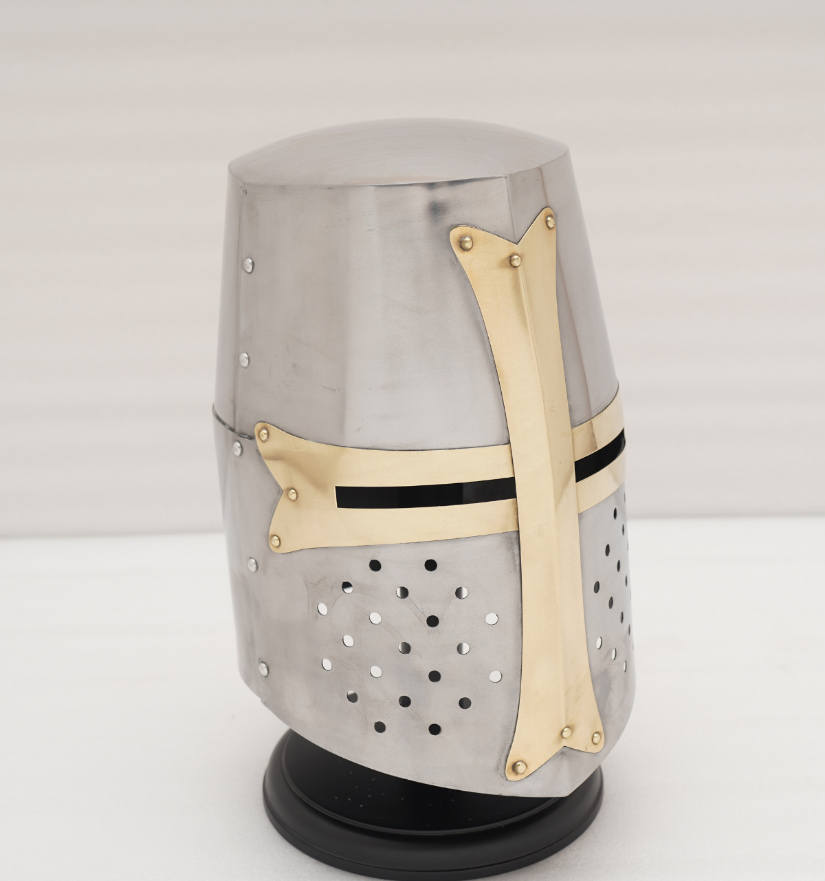 Crusader Great Helmet –  Steel & Brass – Medieval Helmet