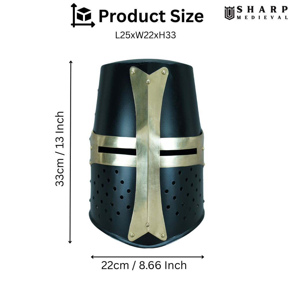 Crusader Great Helmet –  Steel & Brass – Medieval Helmet