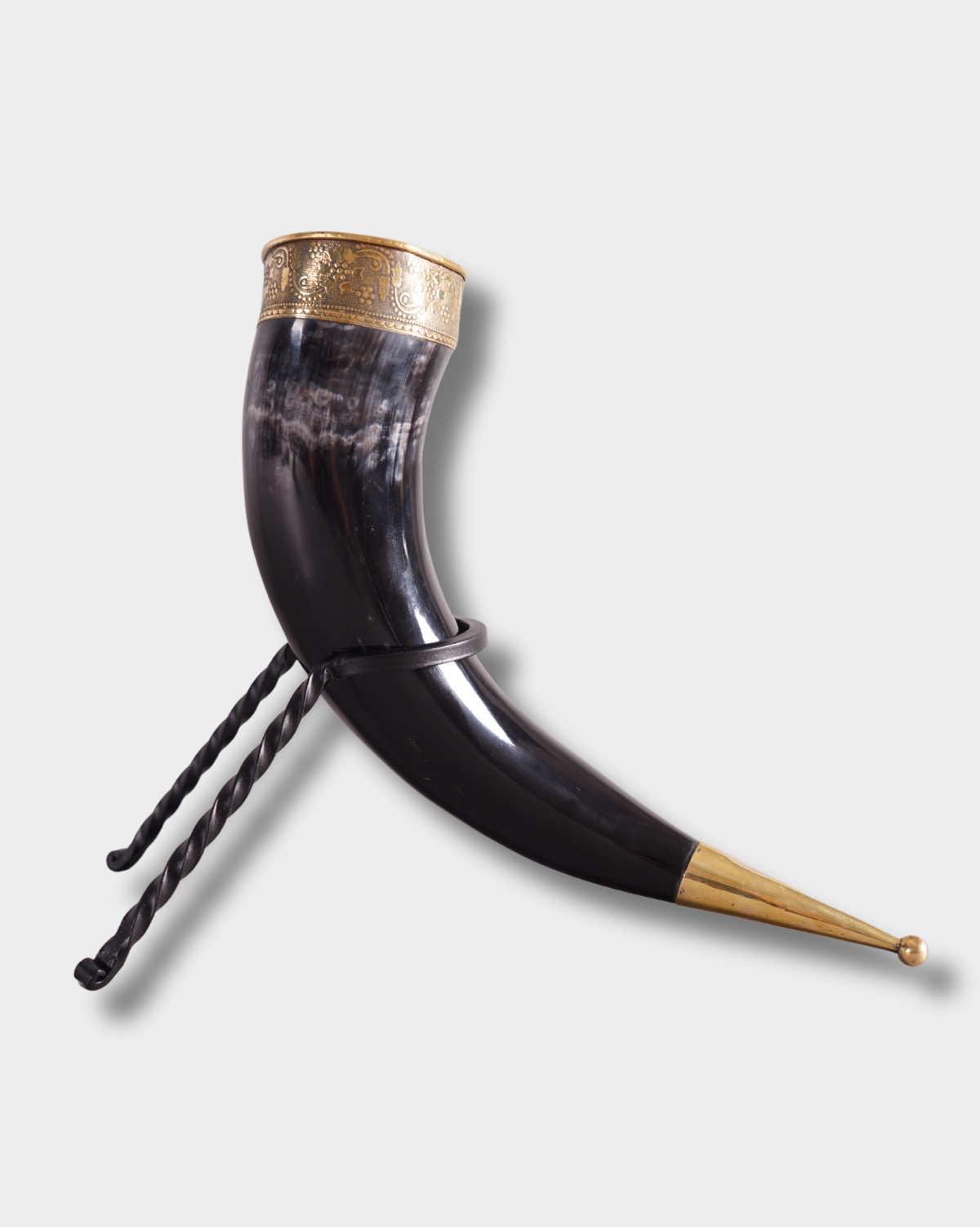 Medieval Handcrafted Viking Drinking Horn With Iron Stand
