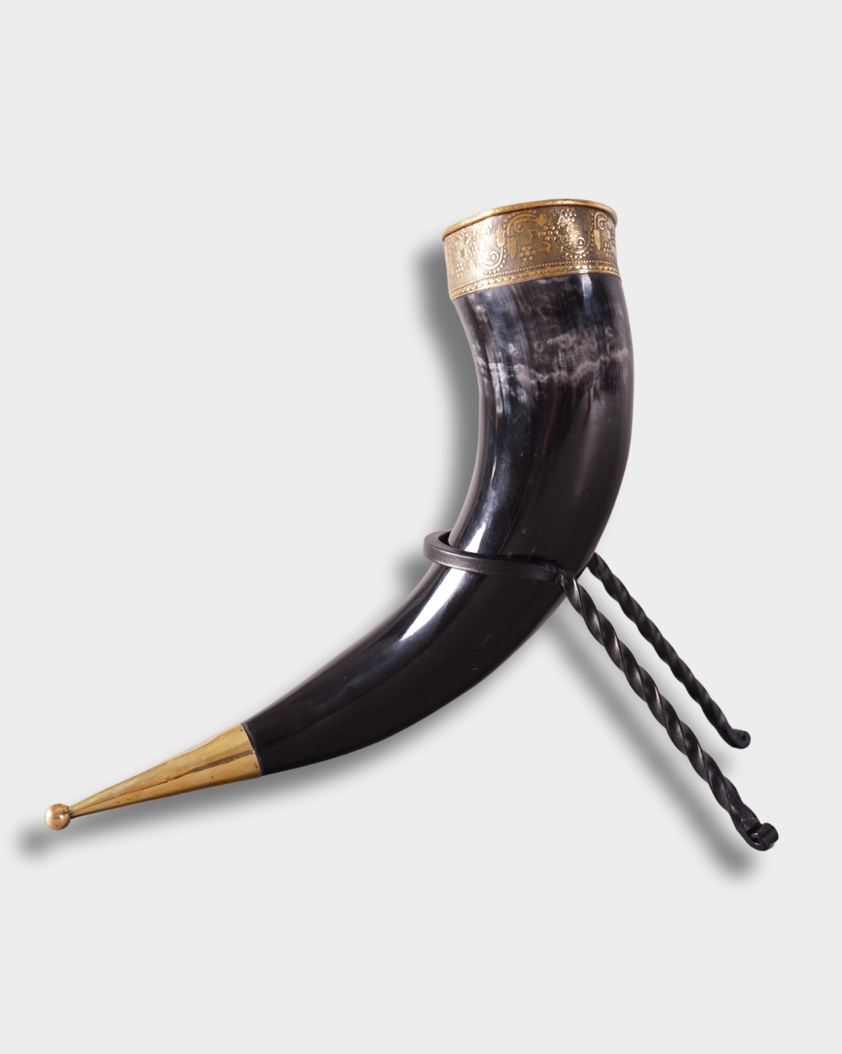 Medieval Handcrafted Viking Drinking Horn With Iron Stand