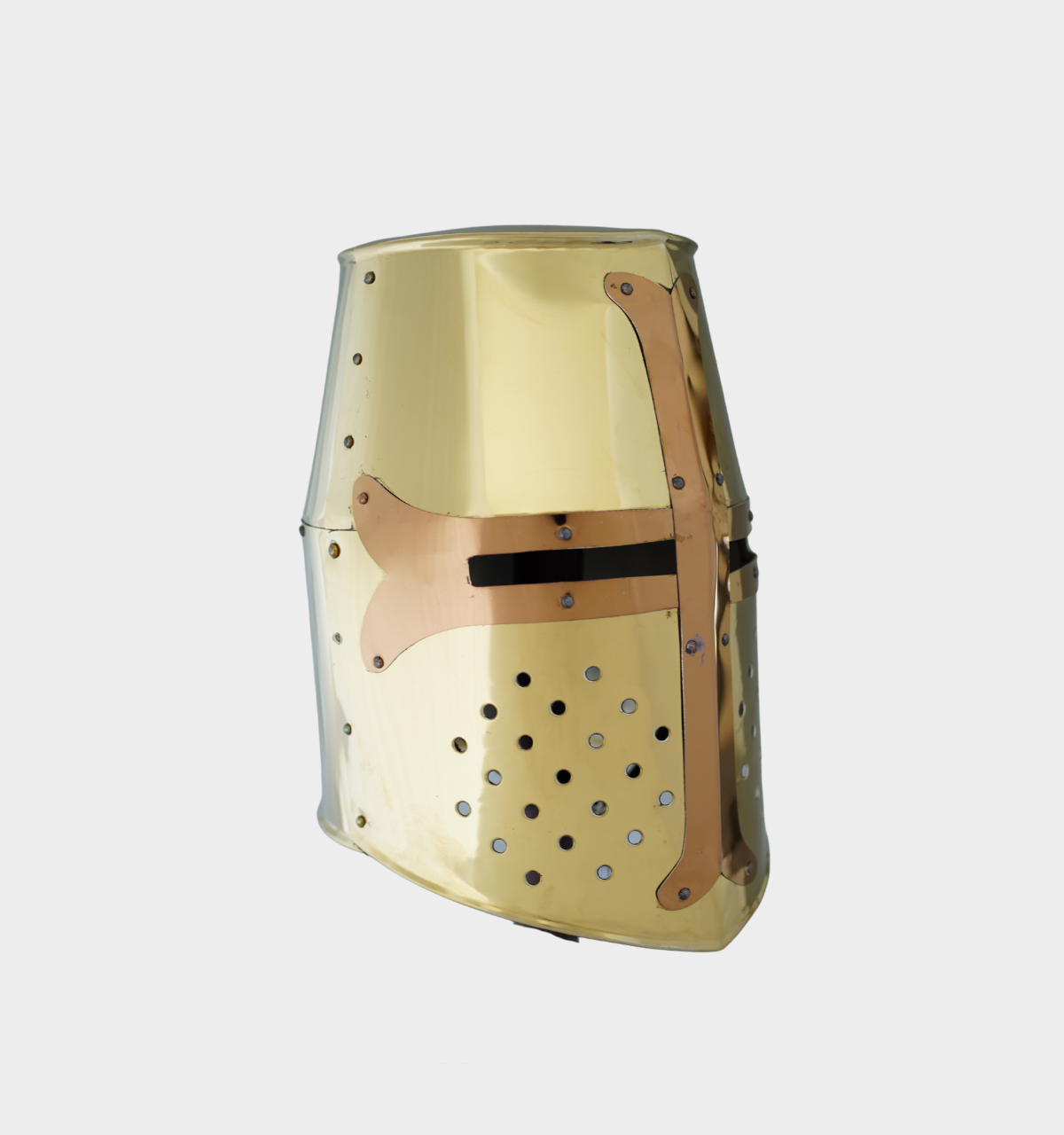 Crusader Great Helmet –  Steel & Brass – Medieval Helmet